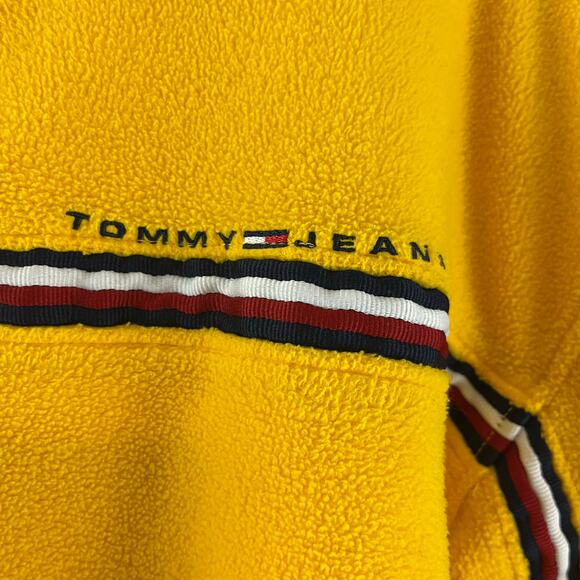 Vintage Tommy Jeans Hilfiger Yellow Sweatshirt Crewneck Spellout Fleece XXL - Picture 3 of 5